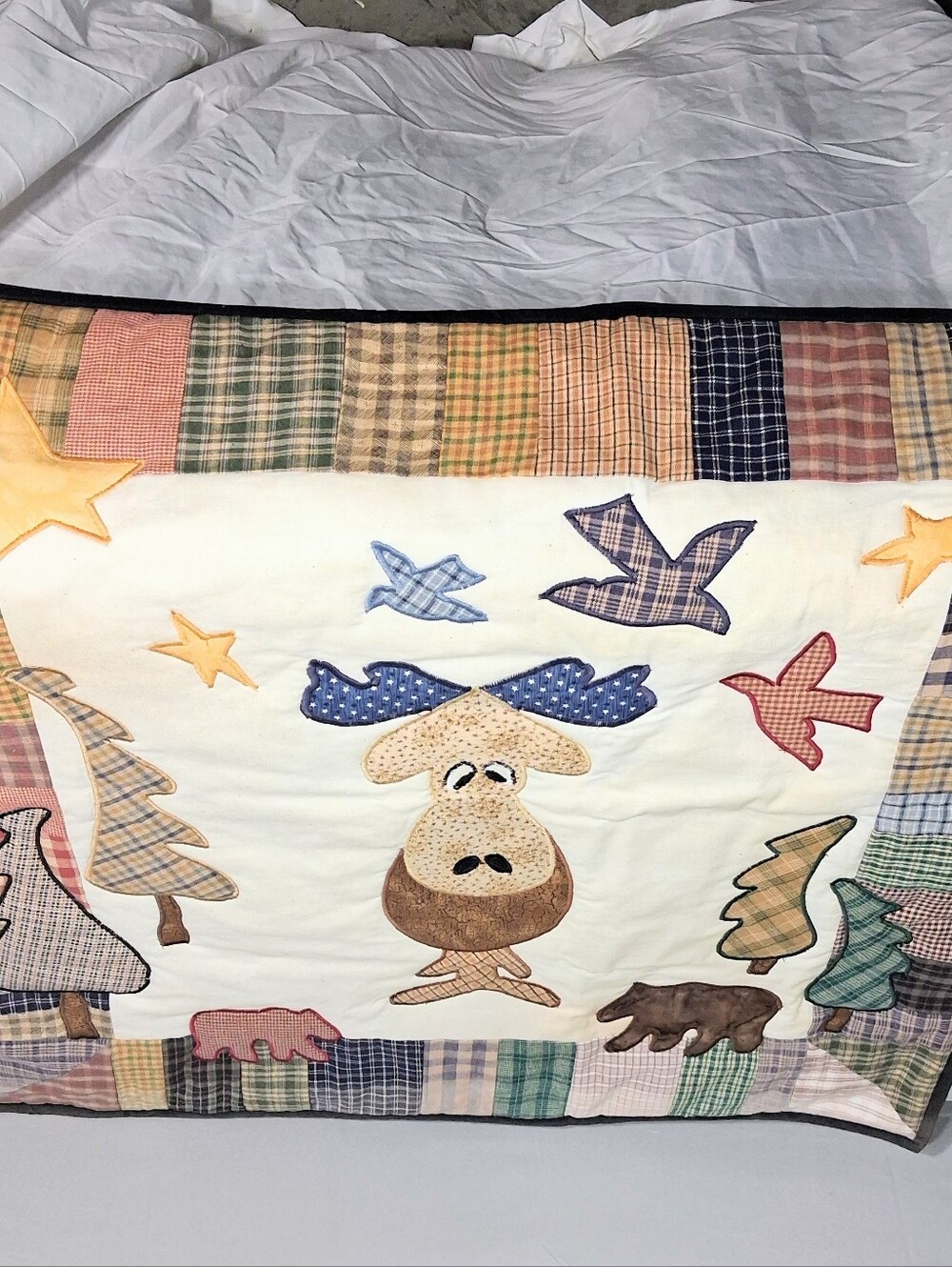 Whimsical Moose 26" X 26" Gingham Patchwork Animal and Fall Colors Wall Covering